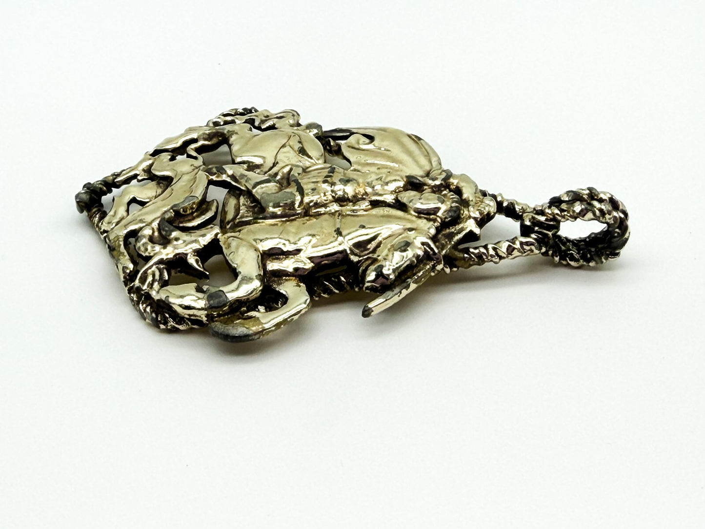 Vintage Jewelcraft St George and Dragon Pendant Gold Tone Signed 8.5cm Signed