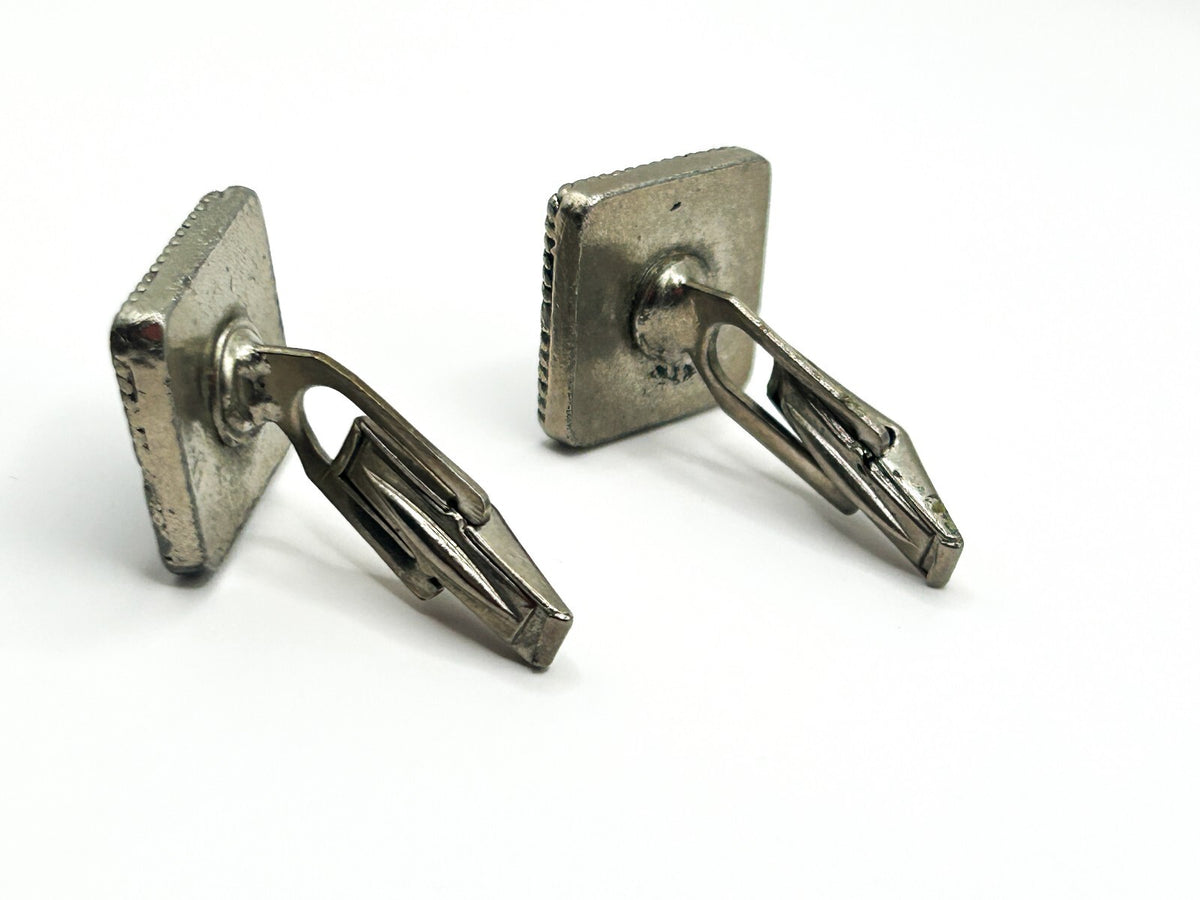 Vintage Egyptian Revival Palm Tree Enamel Cufflinks Silver Plated Figural Scene