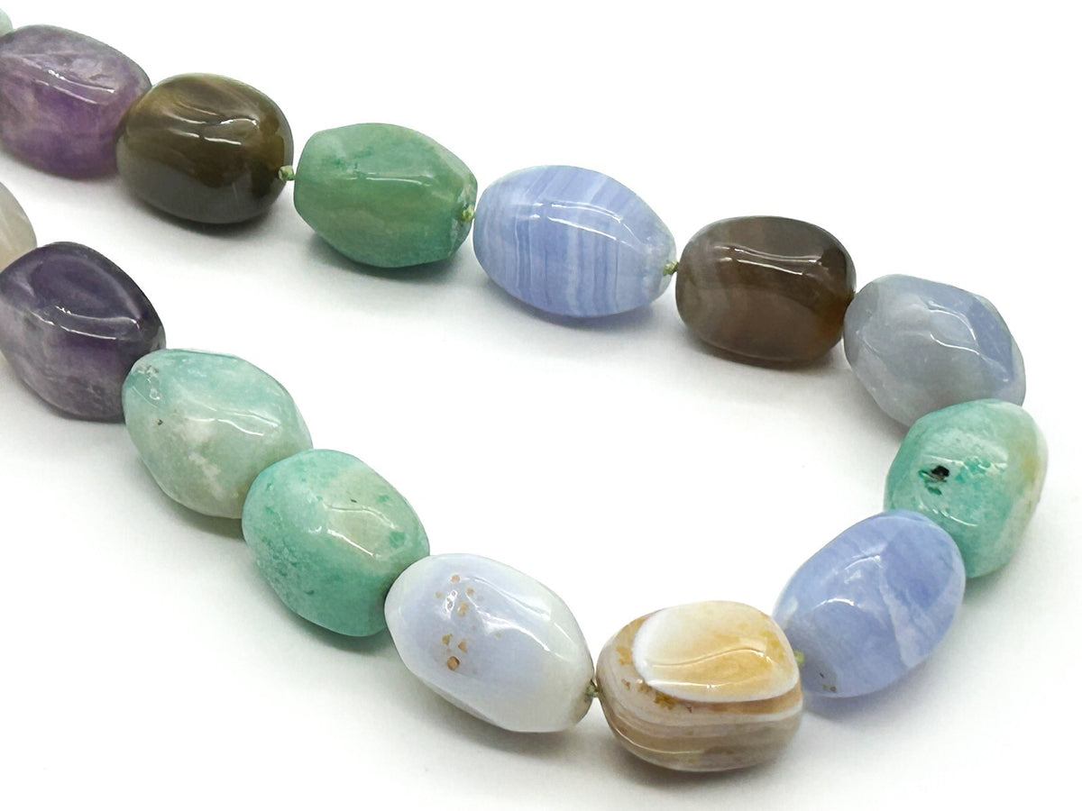 Chunky Semi Precious Gemstone Necklace Banded Agate Blue Lace Amethyst Calcite