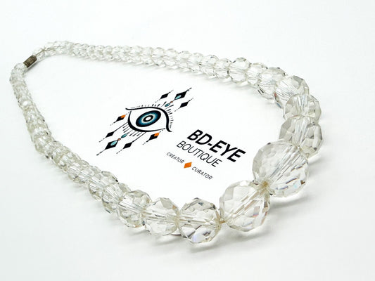 Vintage Clear Faceted Glass Bead Necklace Graduated Crystal Look Screw Clasp