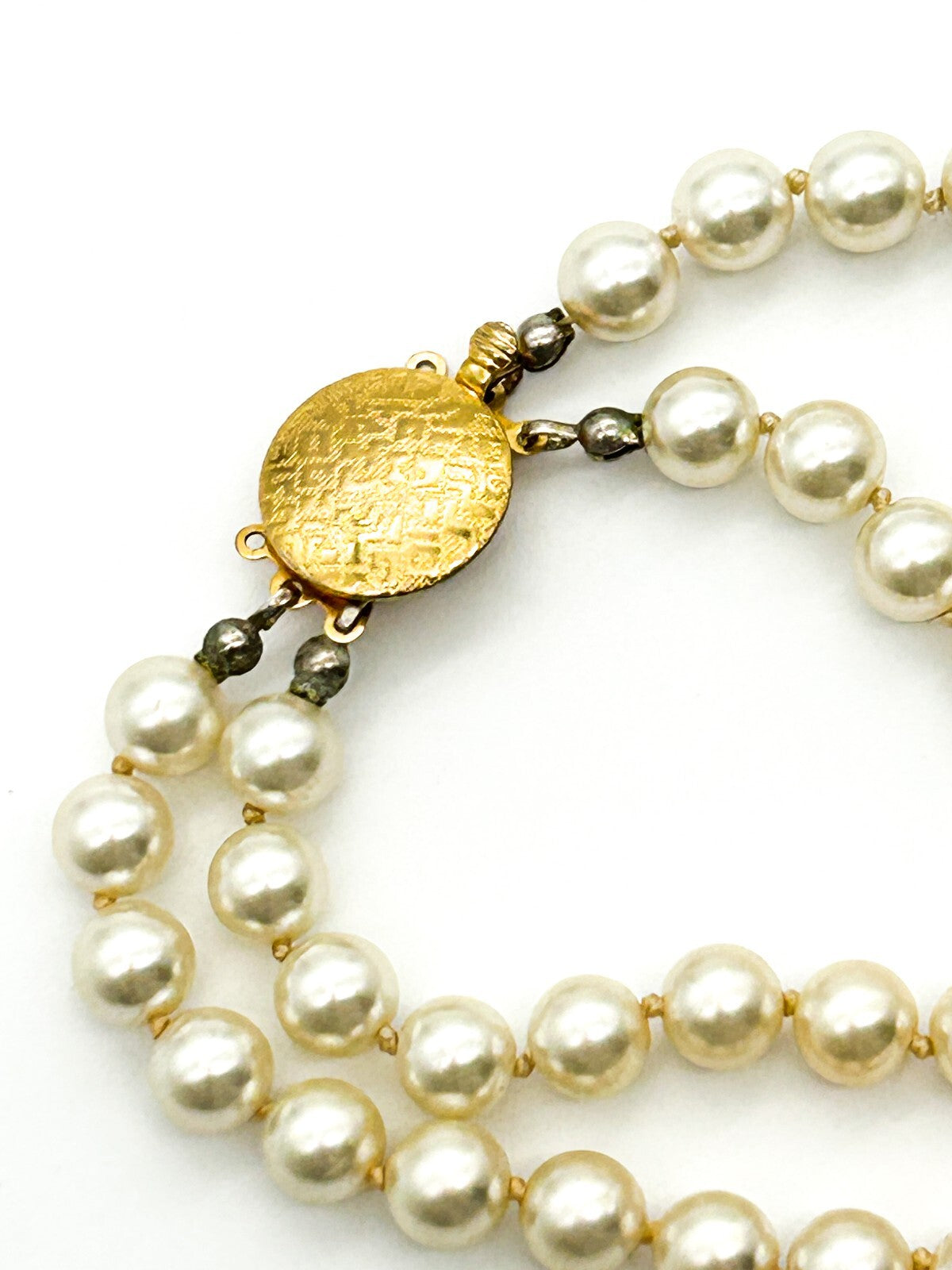 Vintage 2 strand Faux Pearl Necklace Hand Knotted Double Strand Repair Project