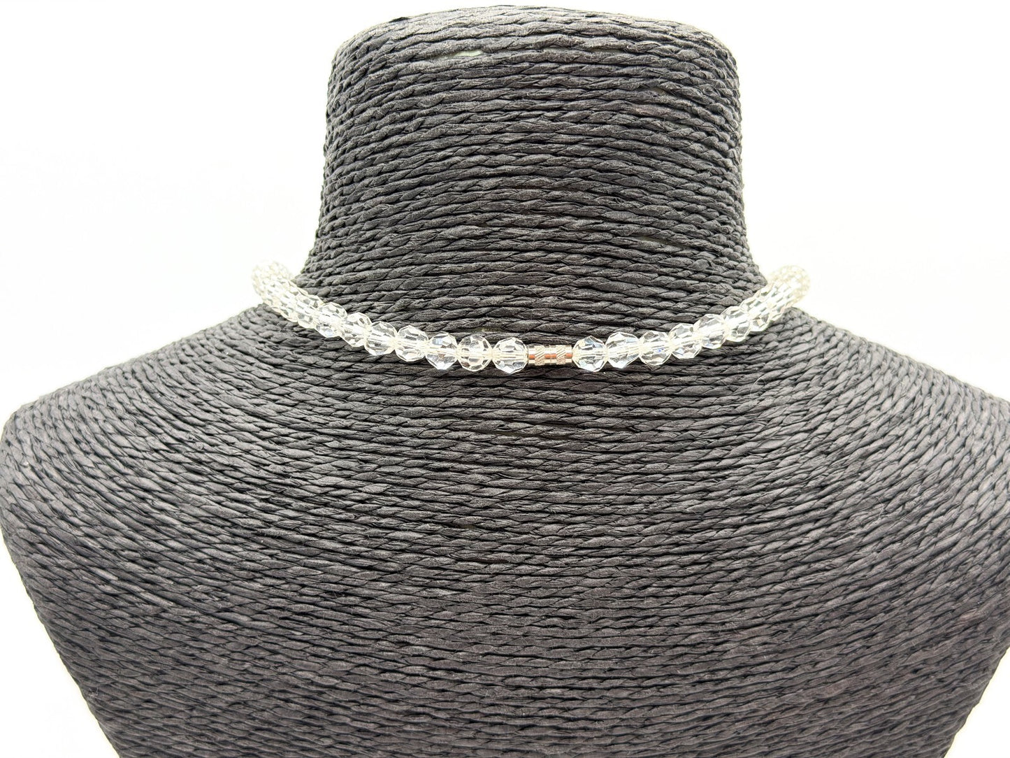 Vintage Clear Faceted Glass Bead Necklace Graduated Crystal Look Screw Clasp