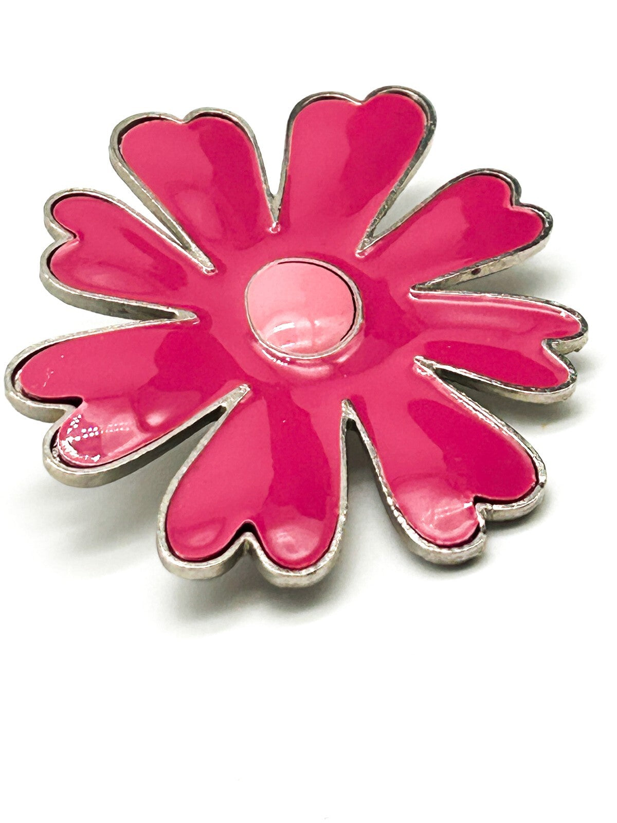 Vintage 90s Y2K Pink Enamel Flower Brooch Large Statement Daisy Pin