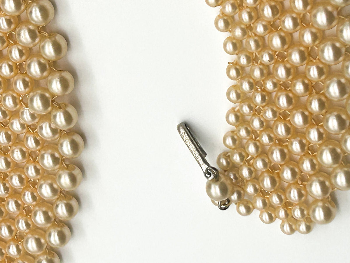 Vintage Hong Kong Faux Pearl Collar Necklace Cream Graduated Bib Statement