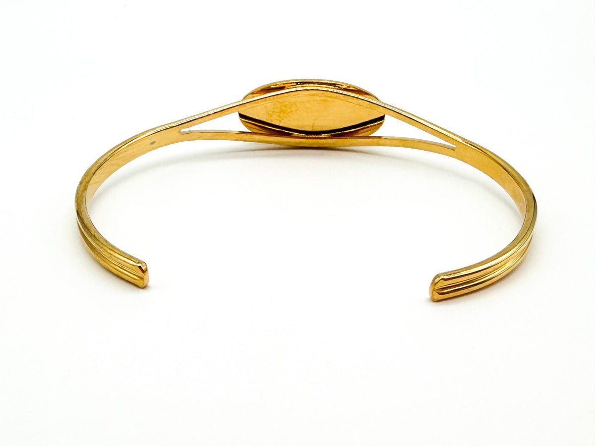 Gold Tone Abalone Paua Shell Torque Cuff Bangle Blue Green Iridescent Bracelet