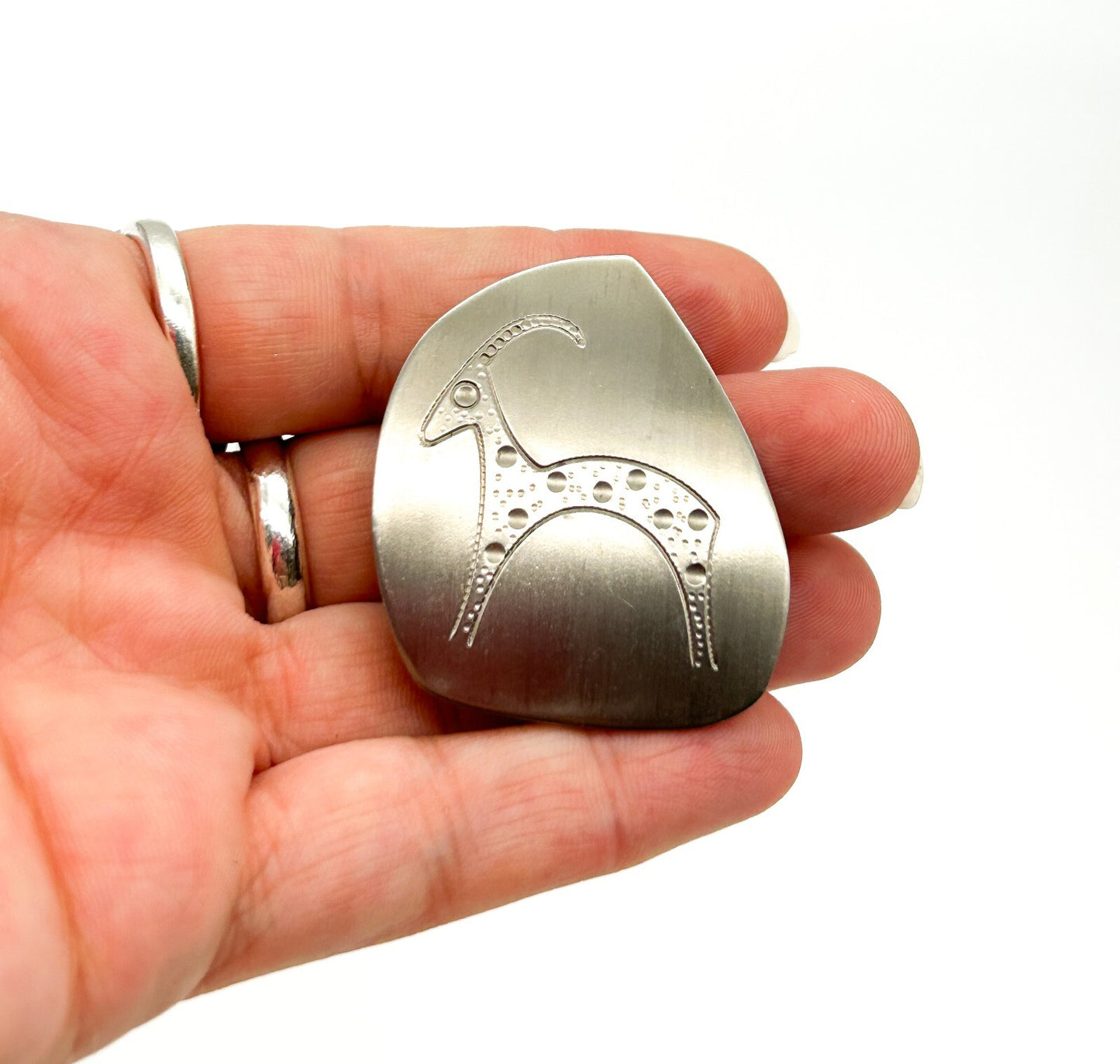 Vintage Sterling Silver Oryx Brooch Etched Antelope Gazelle Modernist Pin