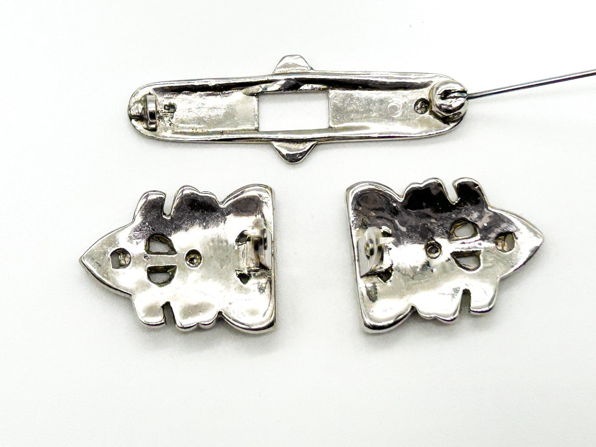 Vintage Rhinestone Duette Brooch Dress Clips Art Deco Style For Restoration