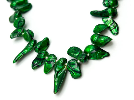 Dyed Green Baroque Pearl Necklace Resin Coated Organic Pearl Statement Necklace