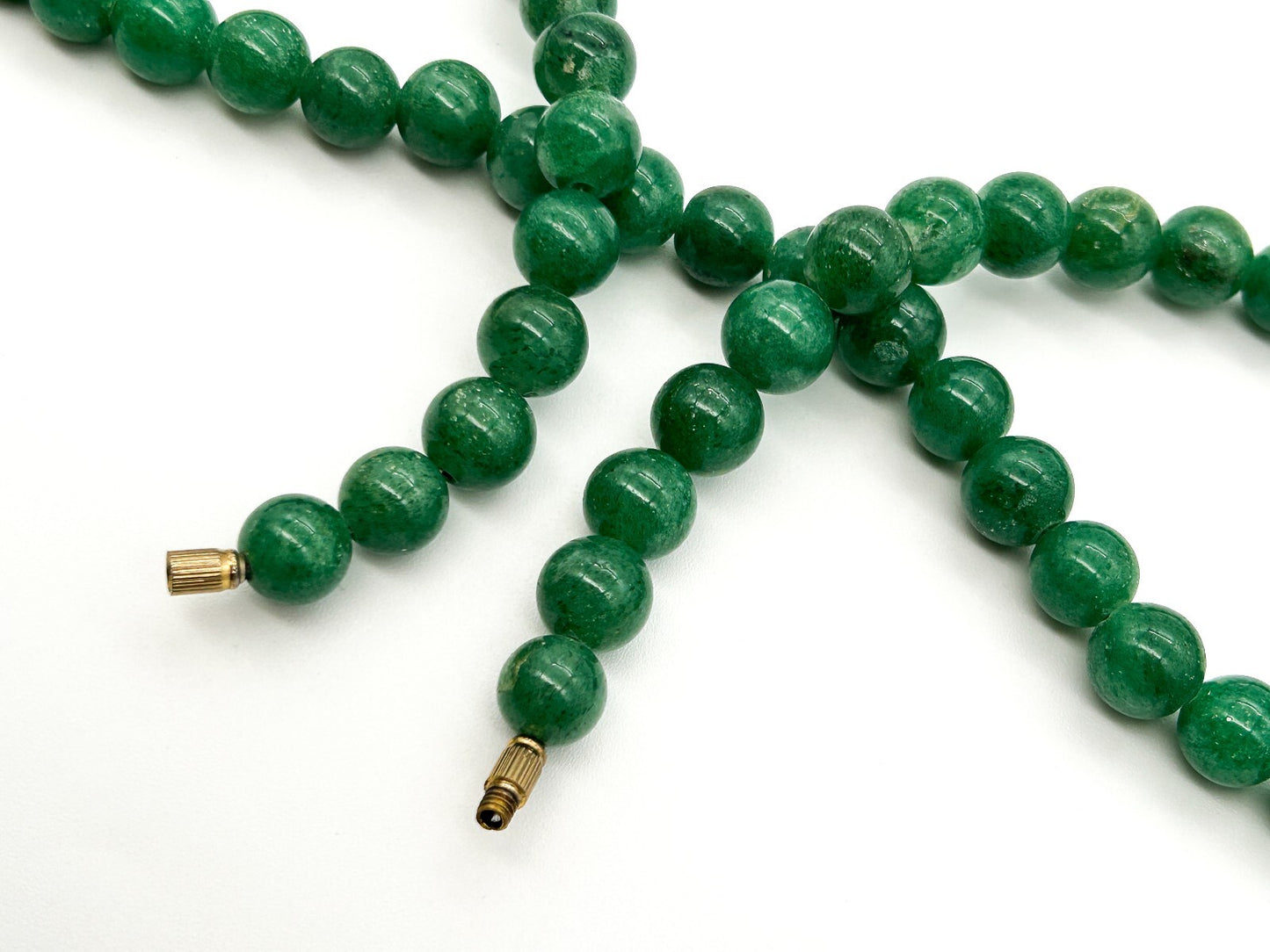 Natural Green Aventurine Necklace Round Gemstone Beads Vintage 25”