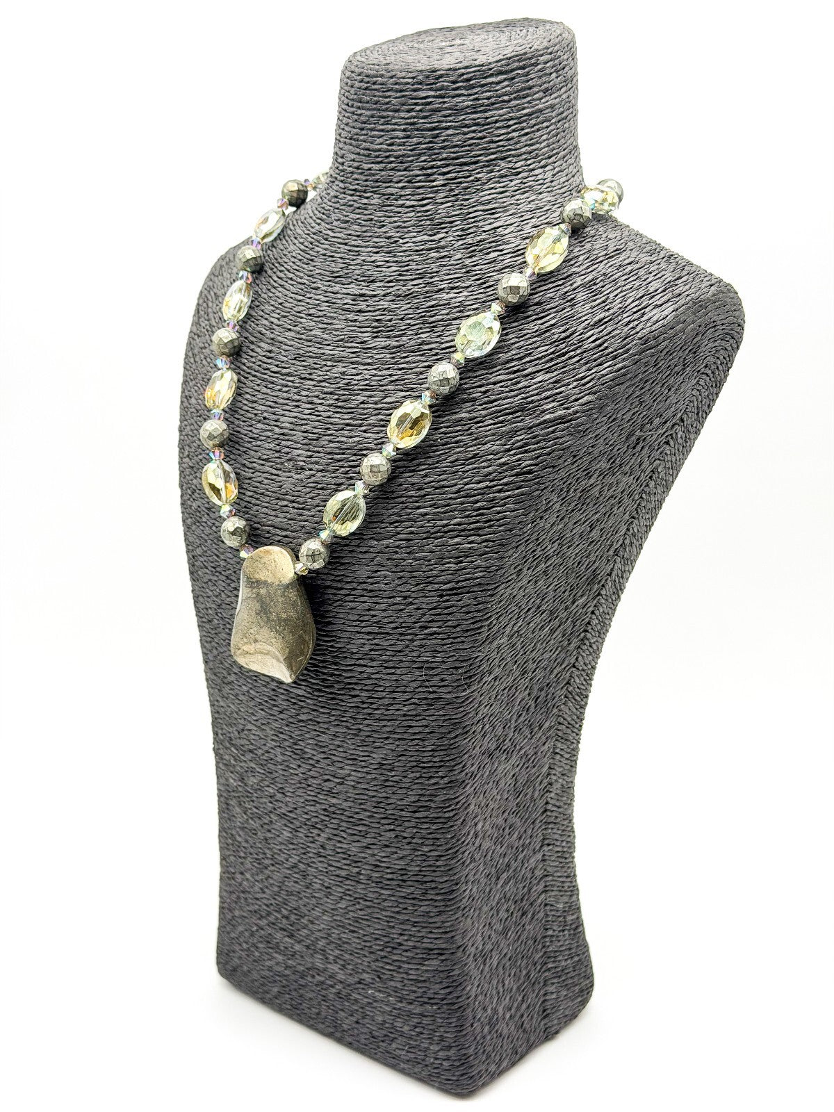 Natural Pyrite Statement Necklace Faceted Smoky AB Crystal Gemstone Pendant