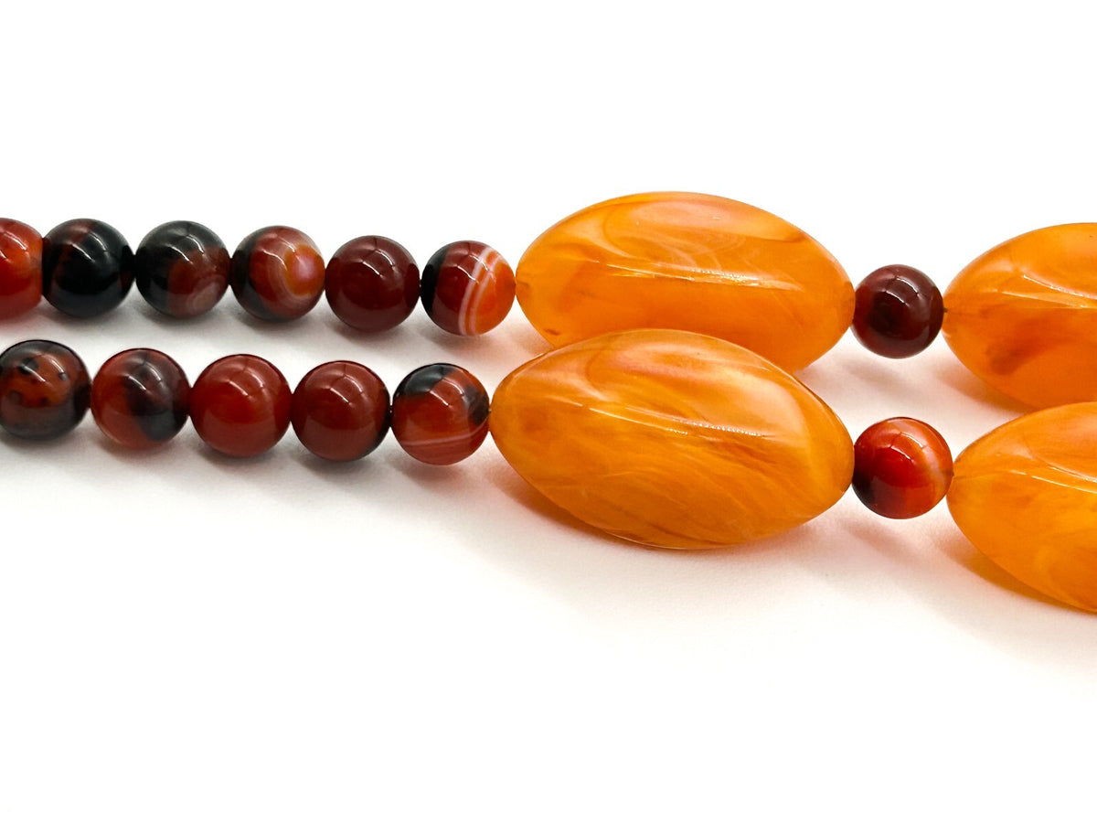 Orange Lucite Banded Agate Beaded Necklace Chunky Boho Statement 21.5”