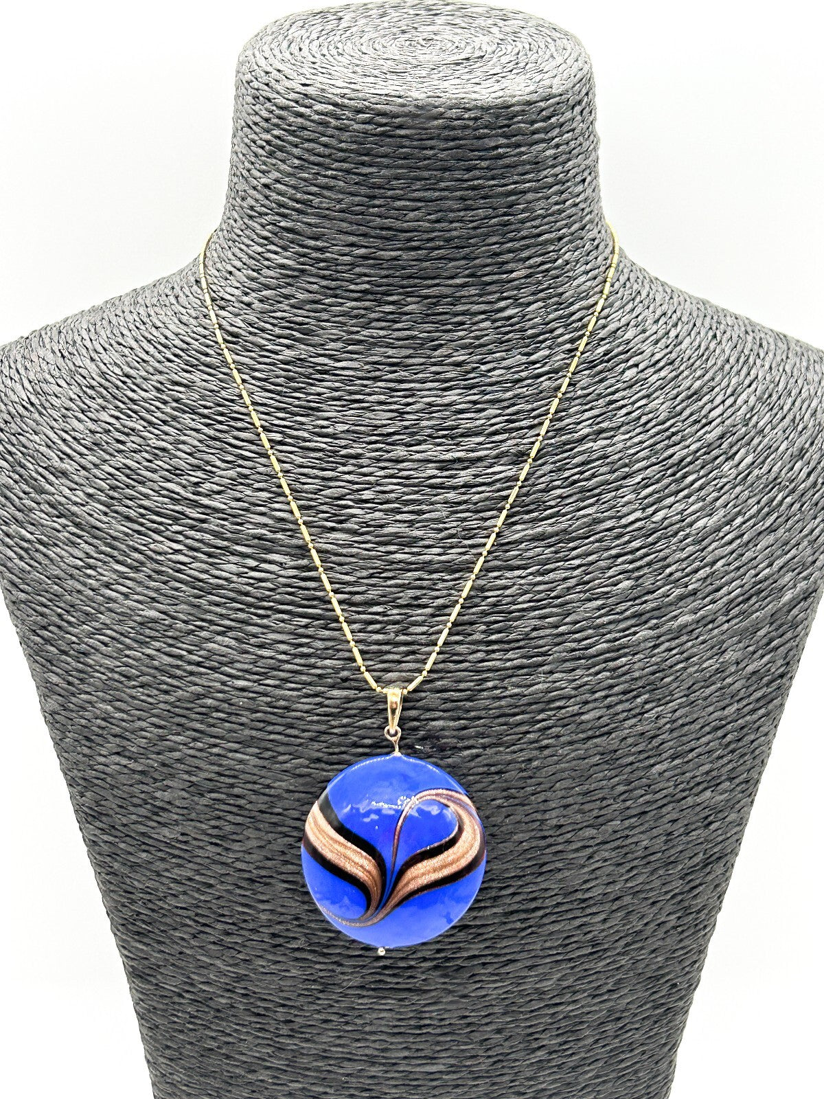 Vintage Murano Style Blue Glass Pendant Necklace Orelia Gold Tone 5cm