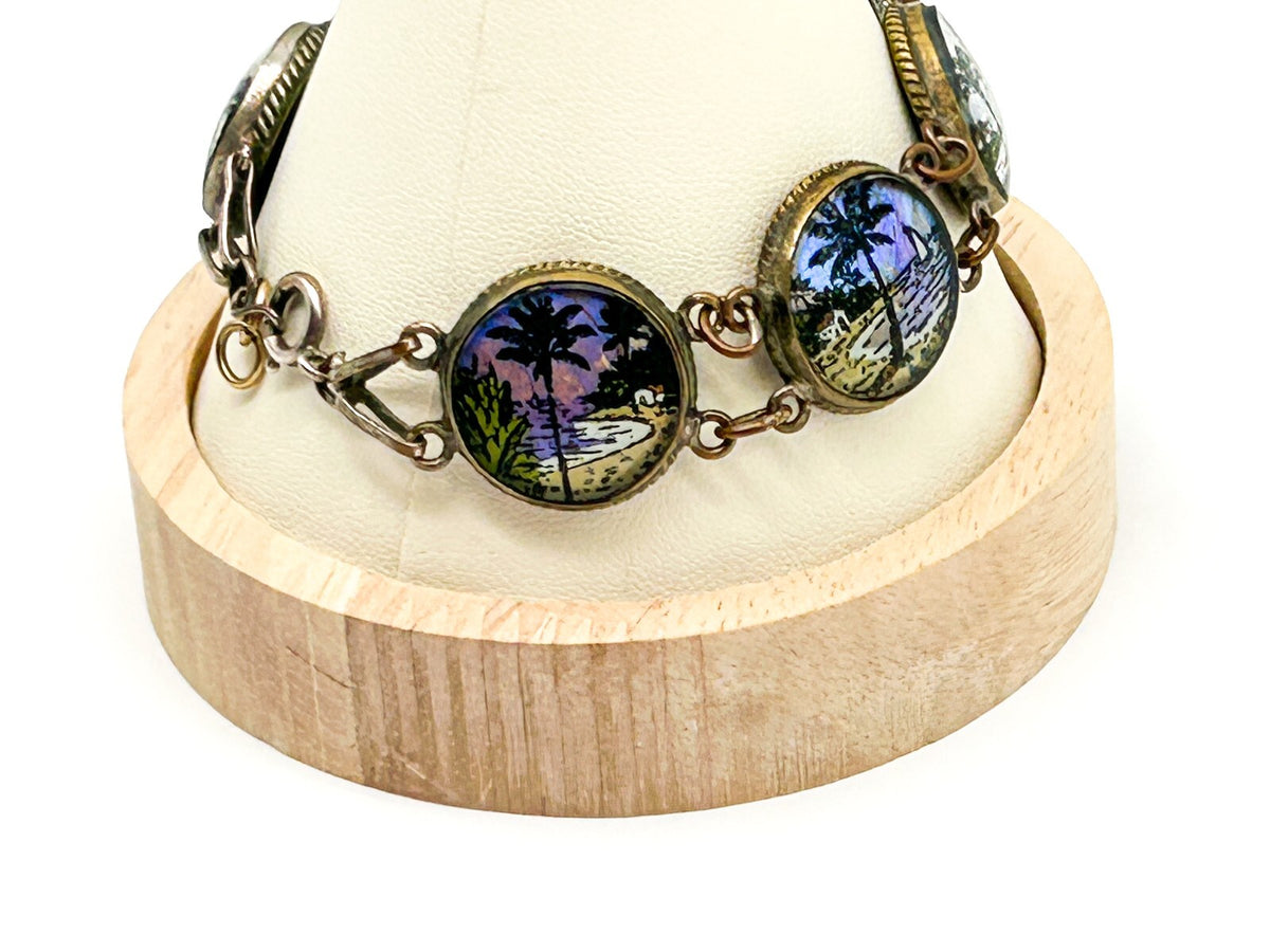 1920-30s Morpho Butterfly Wing Bubble Glass Bracelet Deco Retro Made in Brazil