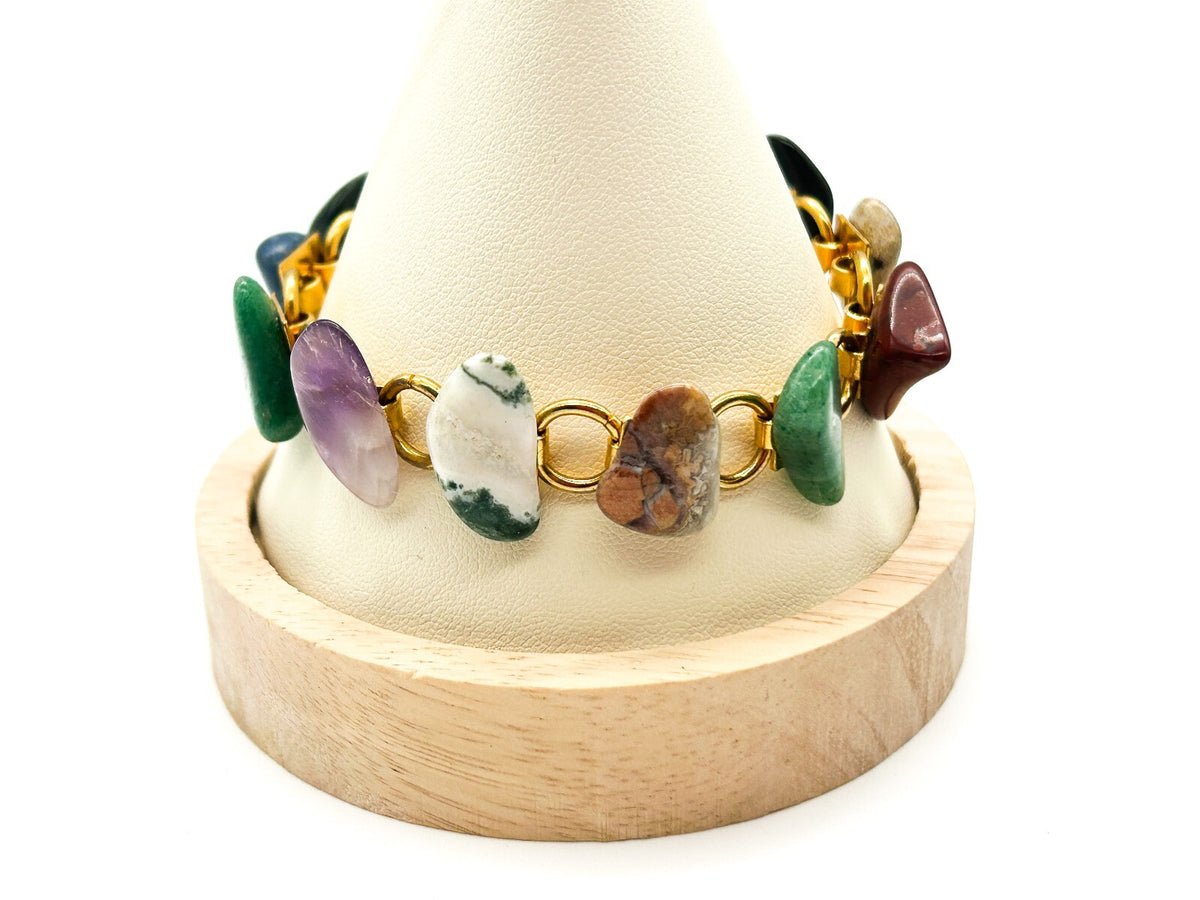 Vintage Gemstone Bracelet Agate Amethyst Aventurine Jasper Sodalite Onyx