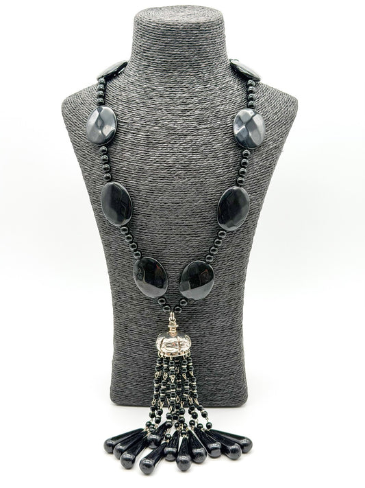 Signed Dominique Denaive Paris Chandelier Necklace Black Acrylic Vintage