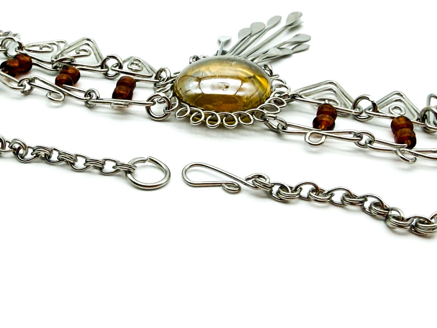Peruvian Alpaca Necklace Earrings Set Yellow Glass Statement Boho Artisan