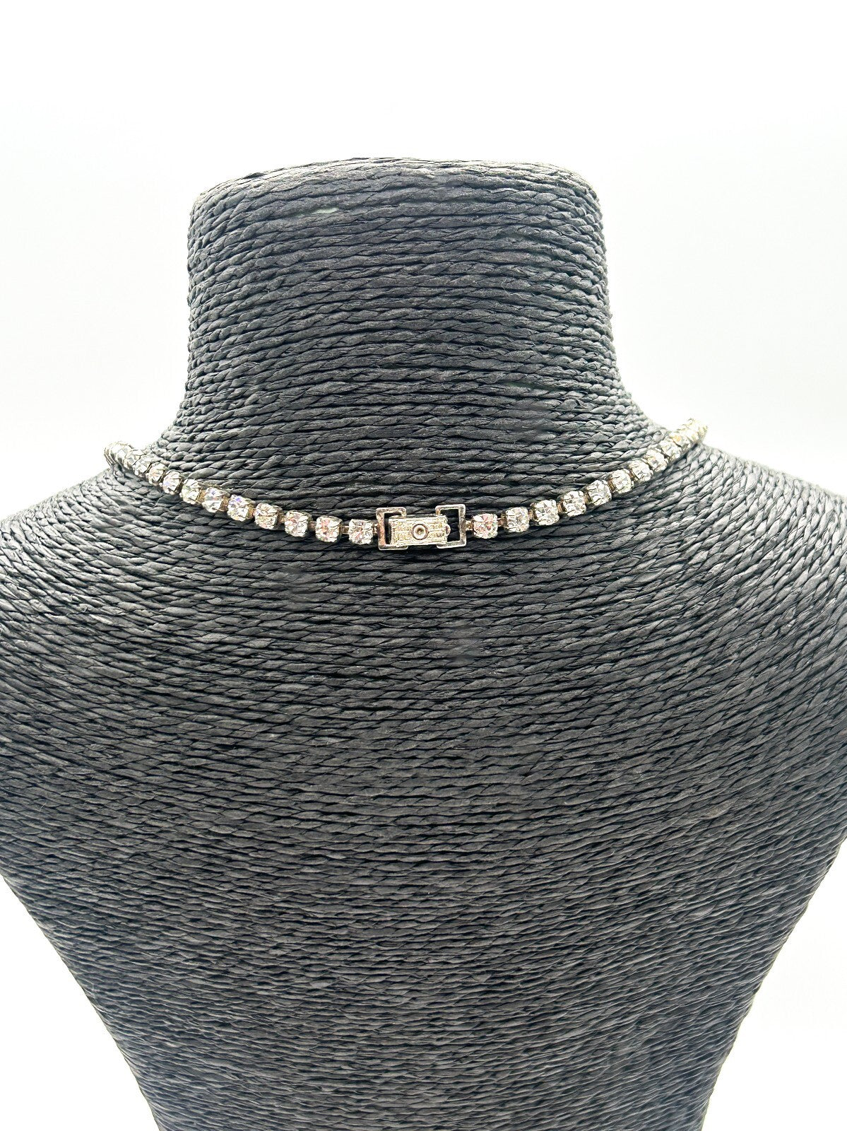 Vintage Rhinestone Bib Necklace Silver Tone Draped Cup Chain Bridal Statement