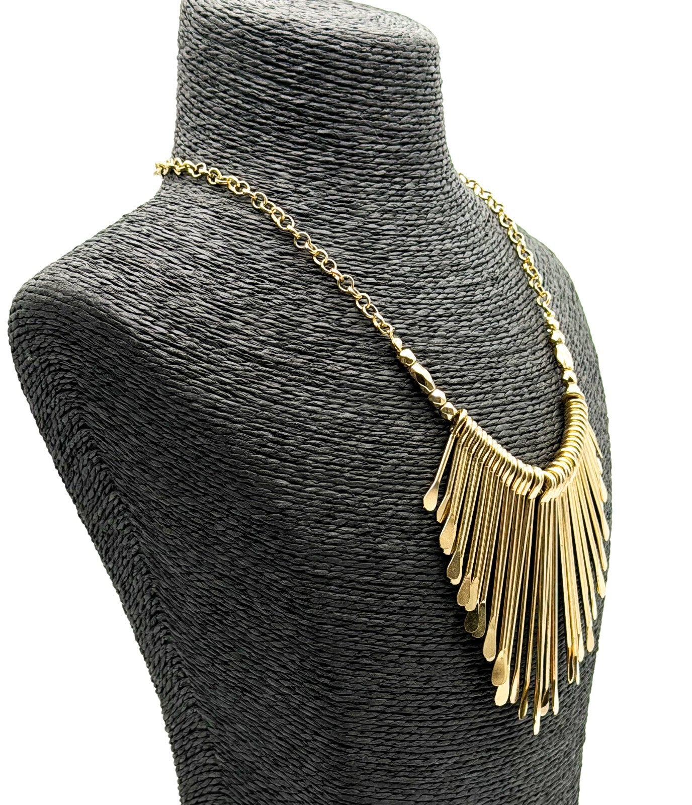 Gold Tone Fringe Statement Necklace Boho Bib Festival Rolo Chain
