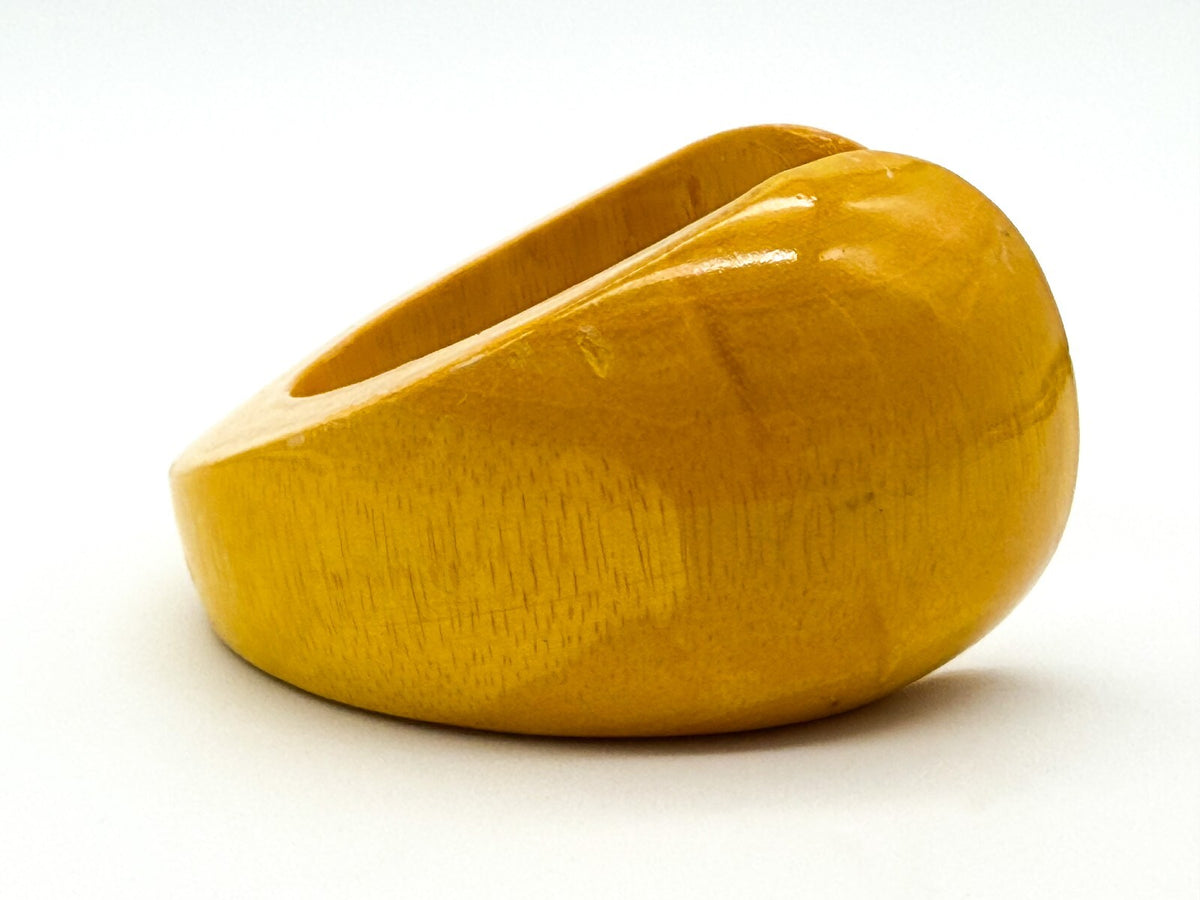 Vintage Mustard Yellow Wooden Cuff Bangle Wide Gloss Wood Statement Bracelet