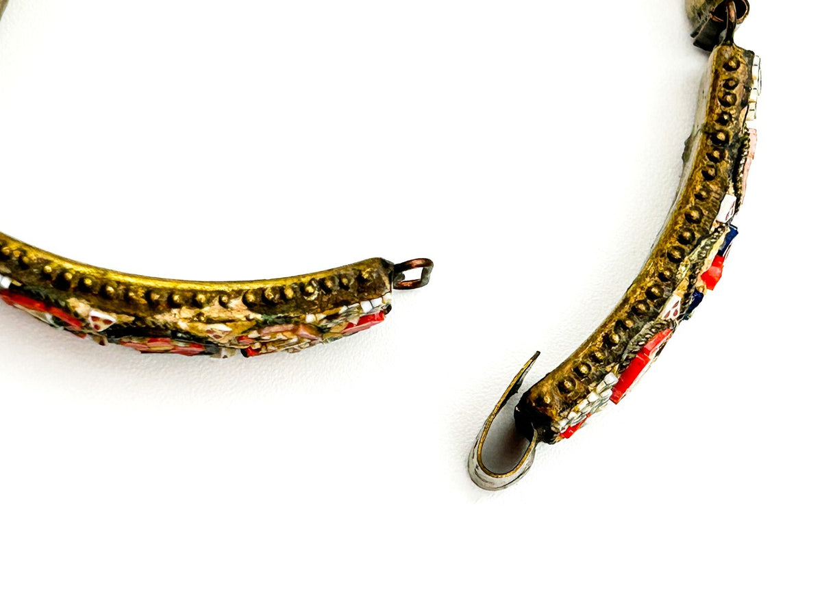 Vintage Italian Micro Mosaic Bracelet RM Made In Italy Red Floral Panel Bracelet