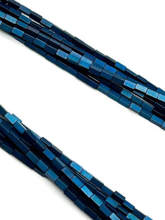 Blue Hematite Multi Strand Necklace Iridescent Rectangular Beads 19”