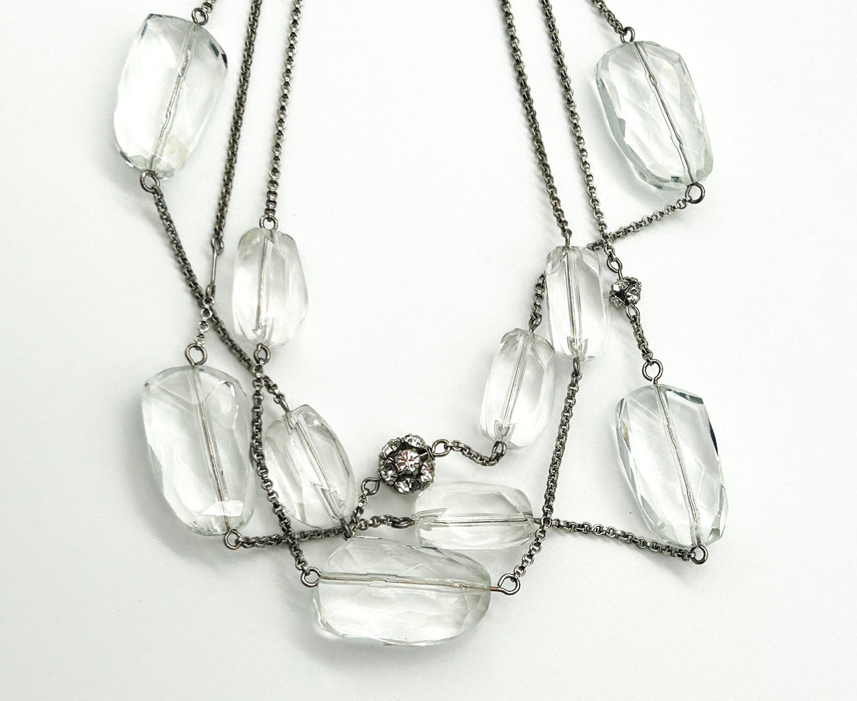 M&S Marks & Spencer Layered Glass Bead Necklace Clear Crystal Statement Necklace
