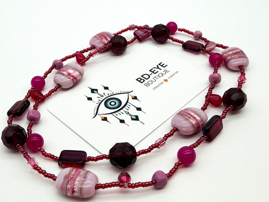 Murano Style Pink Art Glass Necklace Venetian Foil Beads Continuous Strand