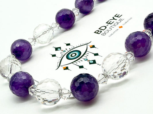 Amethyst Necklace Synthetic Spinel Faceted Crystal Glass 925 Silver Clasp