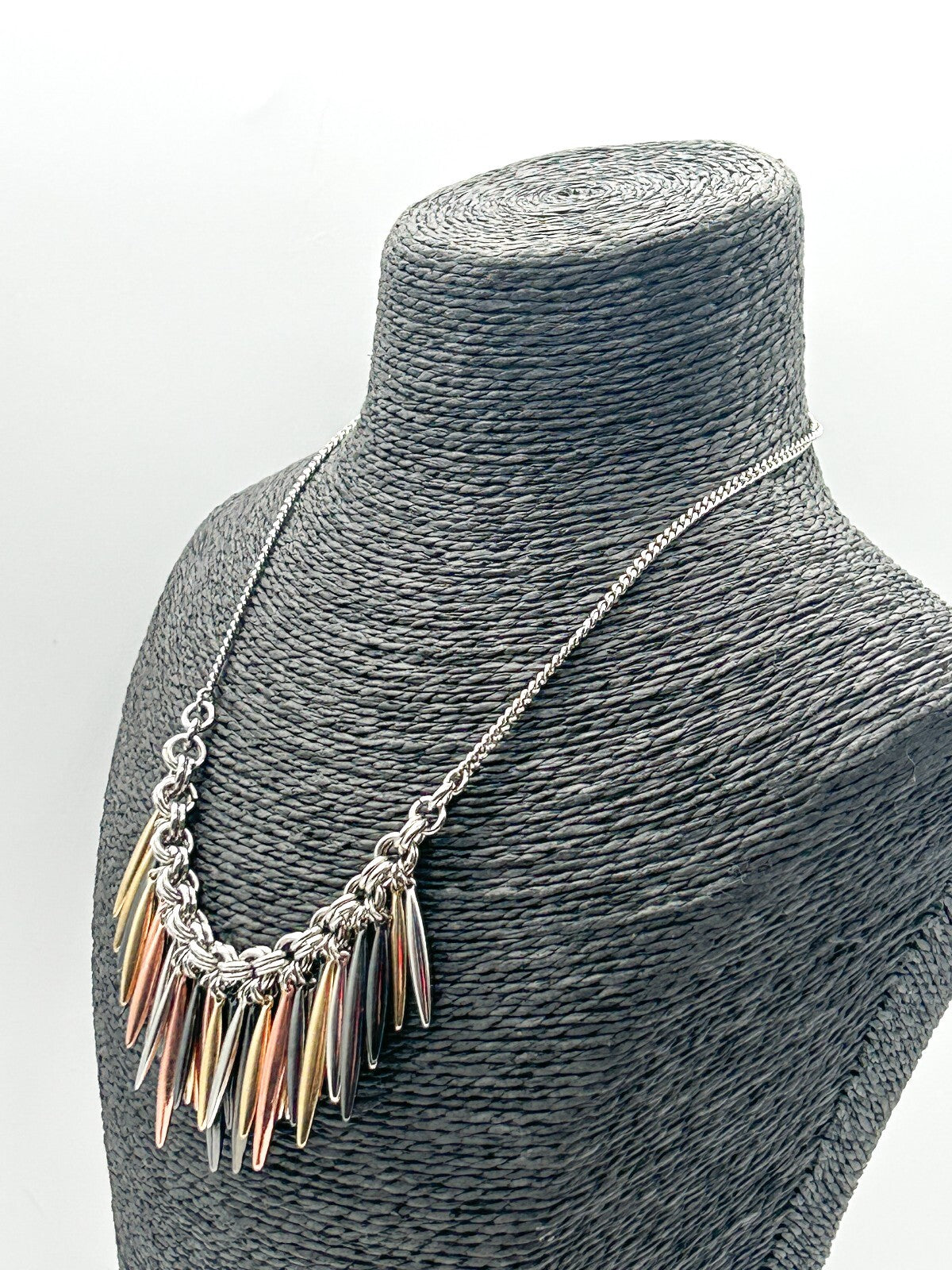 M&S Mixed Metal Spike Statement Necklace Gold Silver Rose Gold Gunmetal Bib
