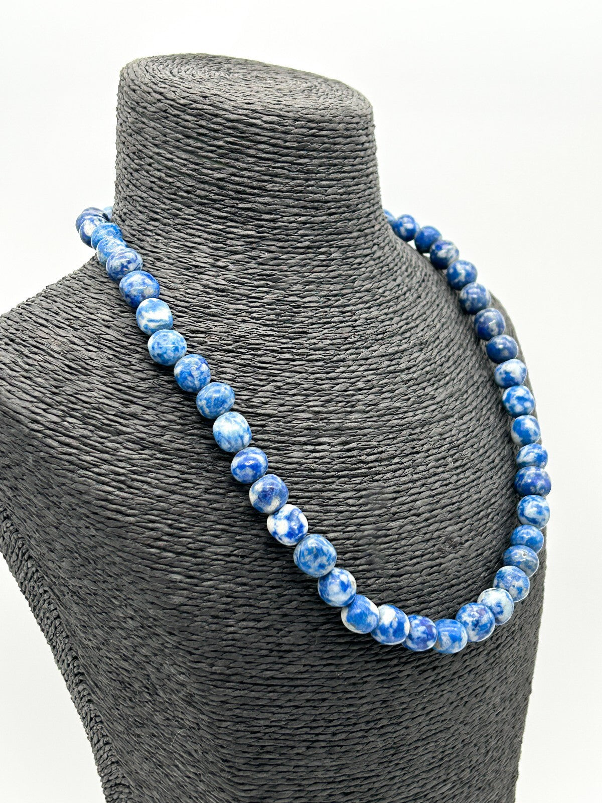 Vintage Sodalite Bead Necklace Natural Blue Gemstone 21” Barrel Clasp