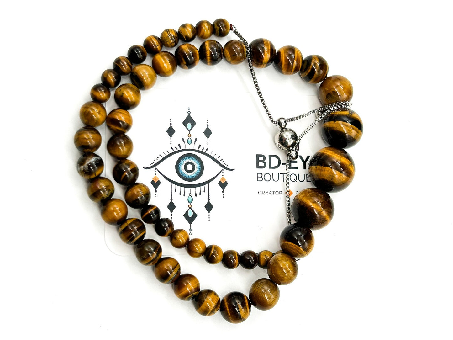 Graduated Tiger’s Eye Gemstone Necklace Magnetic Bolo Clasp