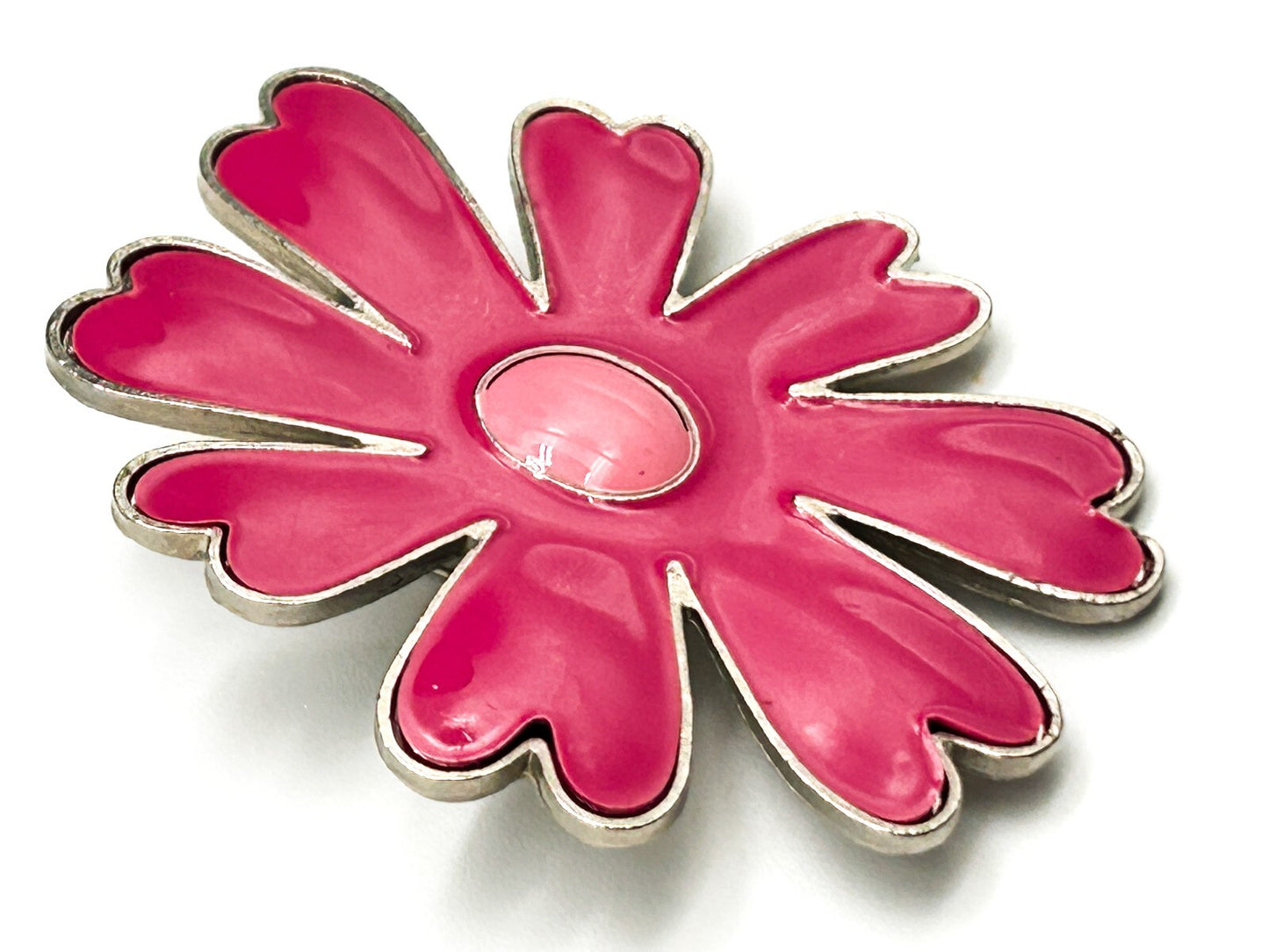 Vintage 90s Y2K Pink Enamel Flower Brooch Large Statement Daisy Pin