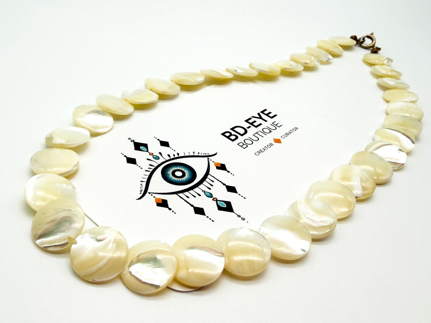 Vintage Mother of Pearl Disc Necklace Genuine Shell Choker 15.5”