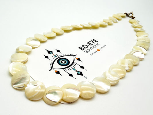 Vintage Mother of Pearl Disc Necklace Genuine Shell Choker 15.5”