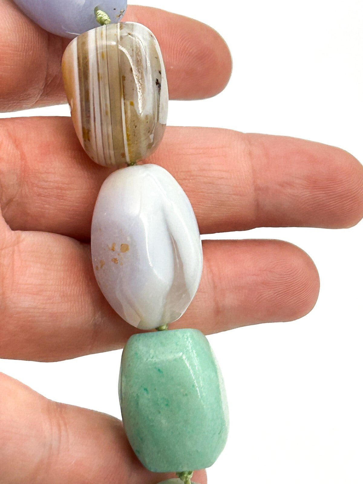 Chunky Semi Precious Gemstone Necklace Banded Agate Blue Lace Amethyst Calcite