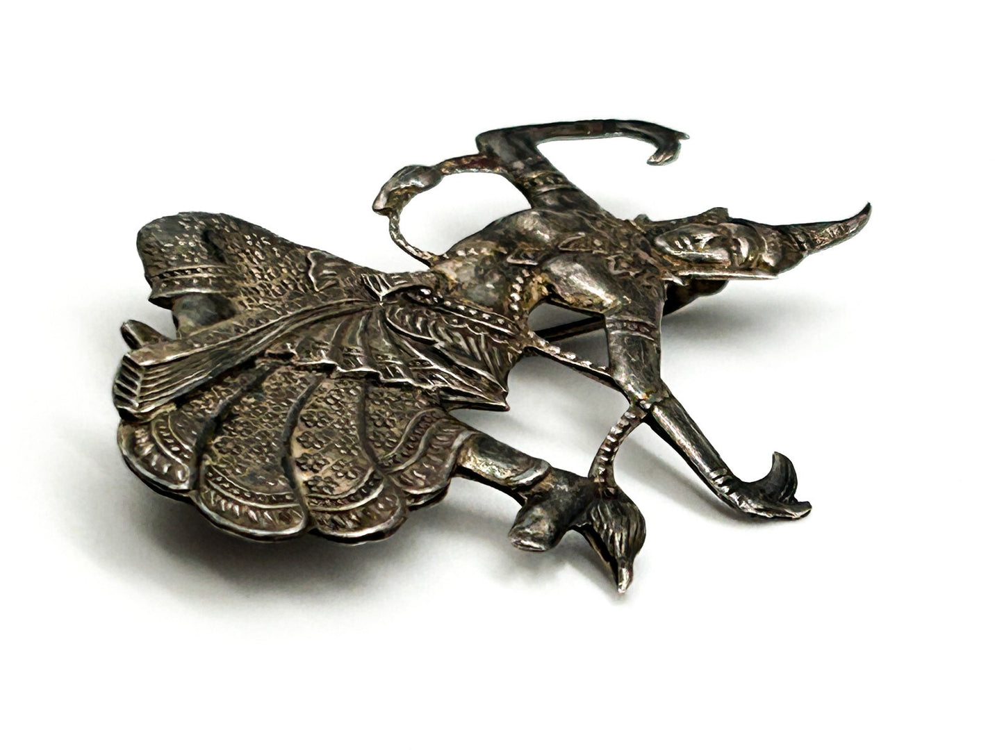 Vintage Siam Sterling Silver Thai Dancing Goddess Brooch Art Deco 1930s Signed