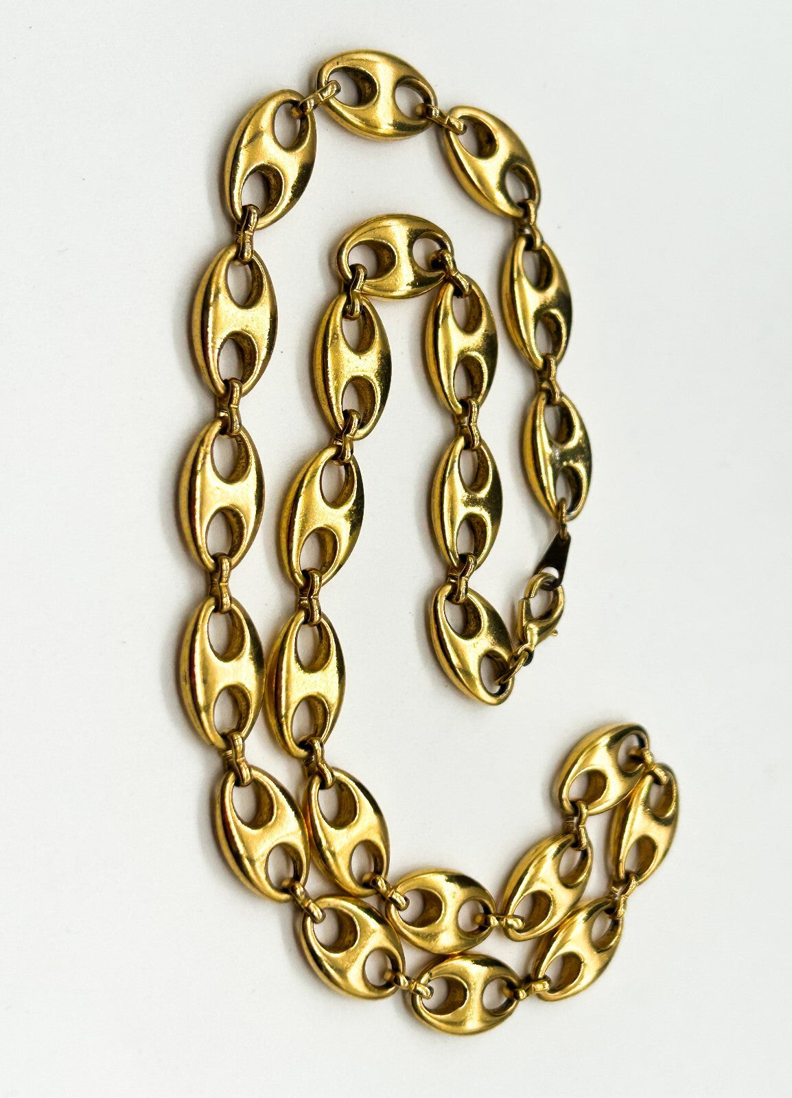 Vintage Gold Tone Puffed Anchor Mariner Link Chain Necklace 18.5” Retro