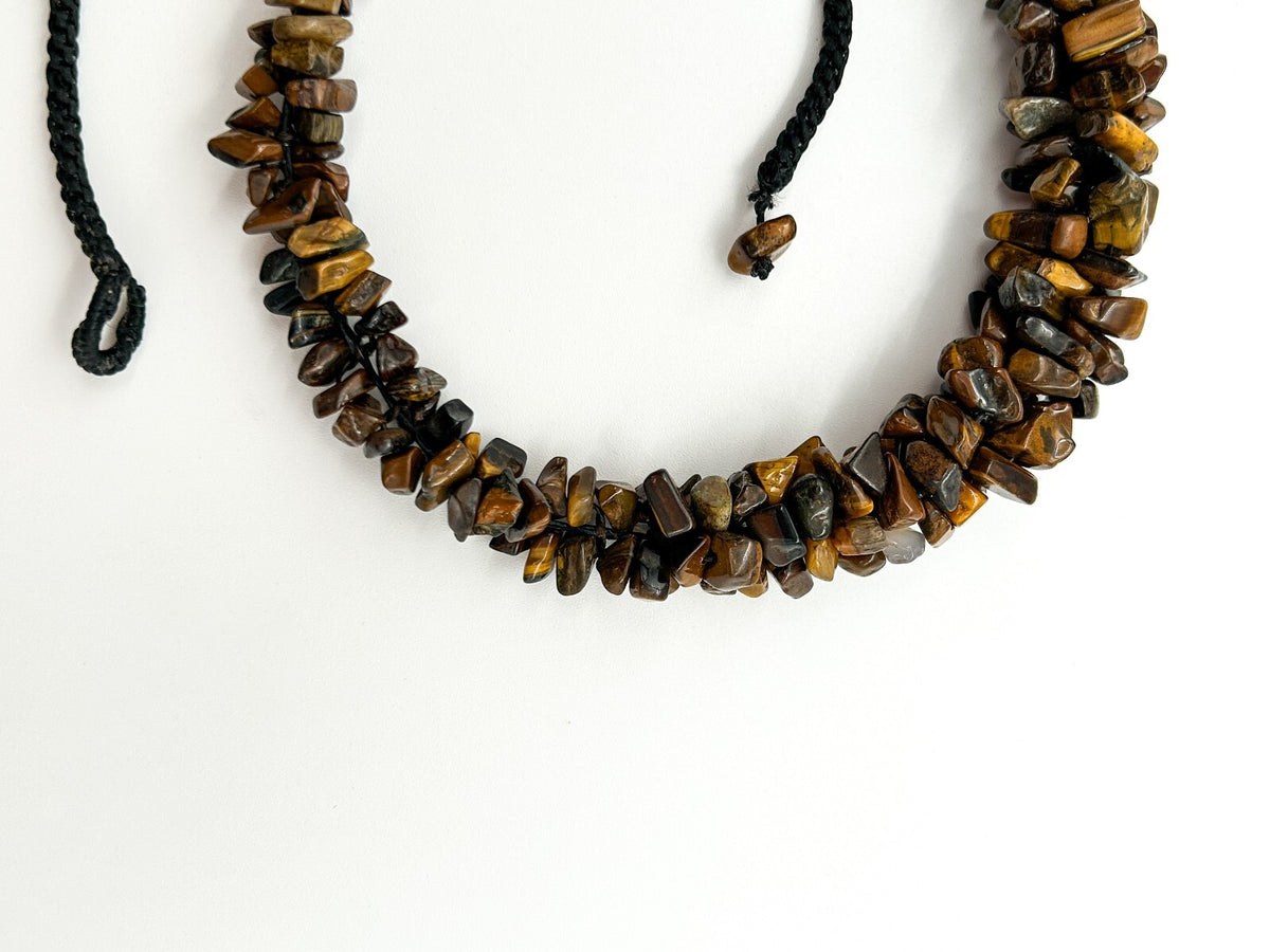 Vintage Tiger’s Eye Gemstone Chip Necklace Chunky Graduated Boho 22.5”