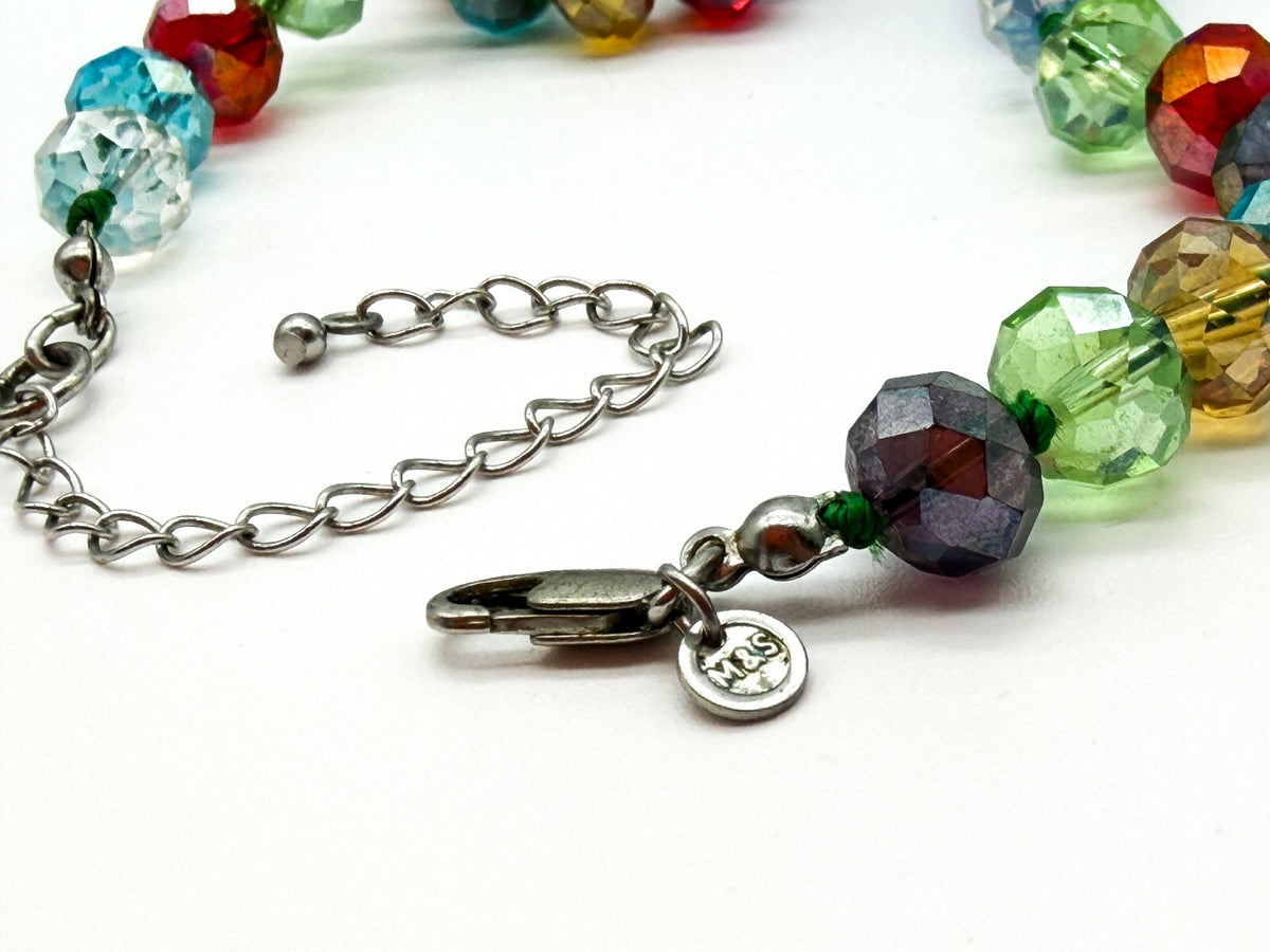 M&S Millefiori Art Glass Necklace Hand Knotted Faceted Glass Floral Beads 17”