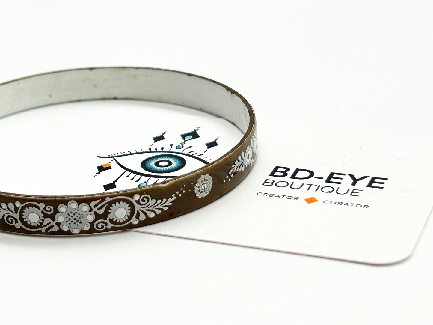 Vintage Brown Enamel Floral Bangle Attributed to Michaela Frey Austrian Style