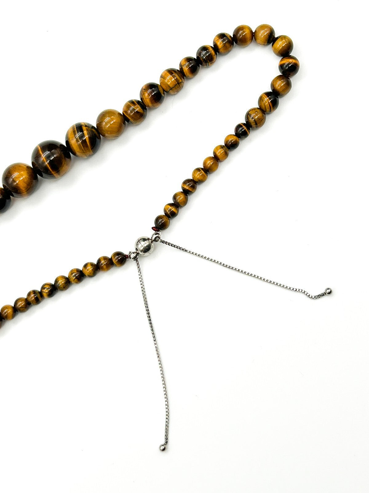 Graduated Tiger’s Eye Gemstone Necklace Magnetic Bolo Clasp