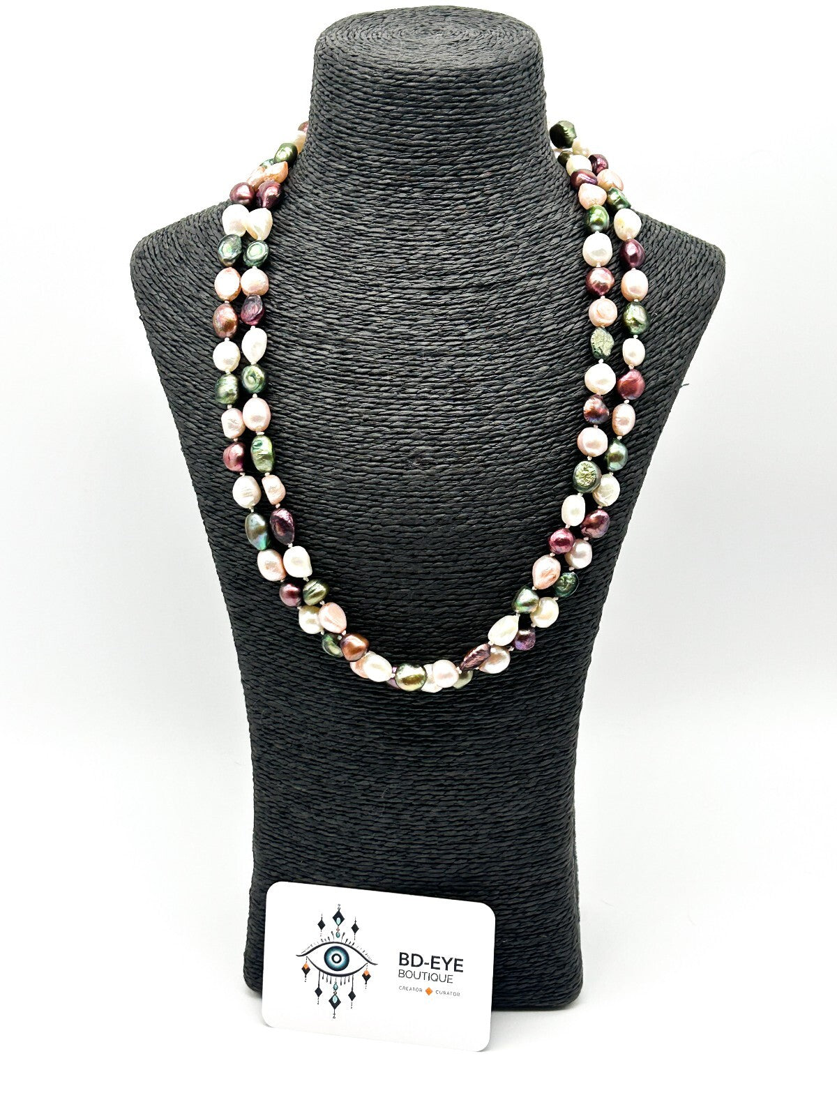 Vintage Hand Knotted Cultured Freshwater Pearl Necklace Multicolour Baroque 23”