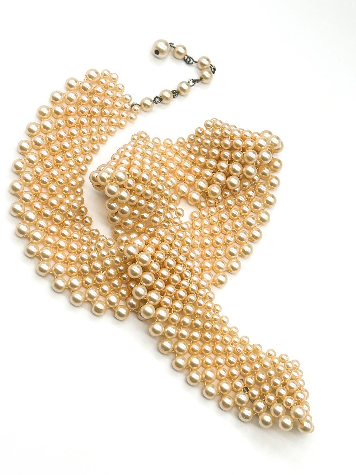 Vintage Hong Kong Faux Pearl Collar Necklace Cream Graduated Bib Statement