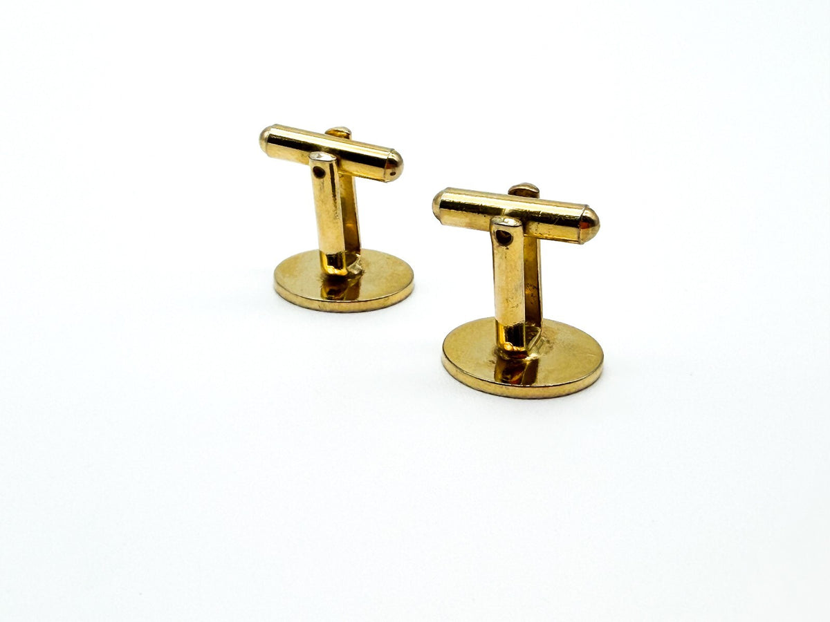 Vintage Gold Tone Engine Turned Cufflinks Diamond Cut Sunburst Round