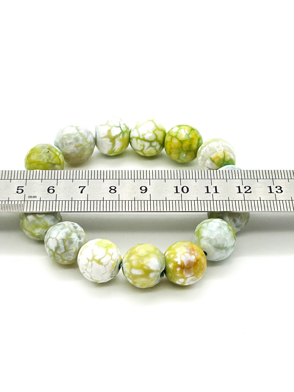 Lime Green White Crackle Agate Stretch Bracelet Faceted Gemstone Bead Summer