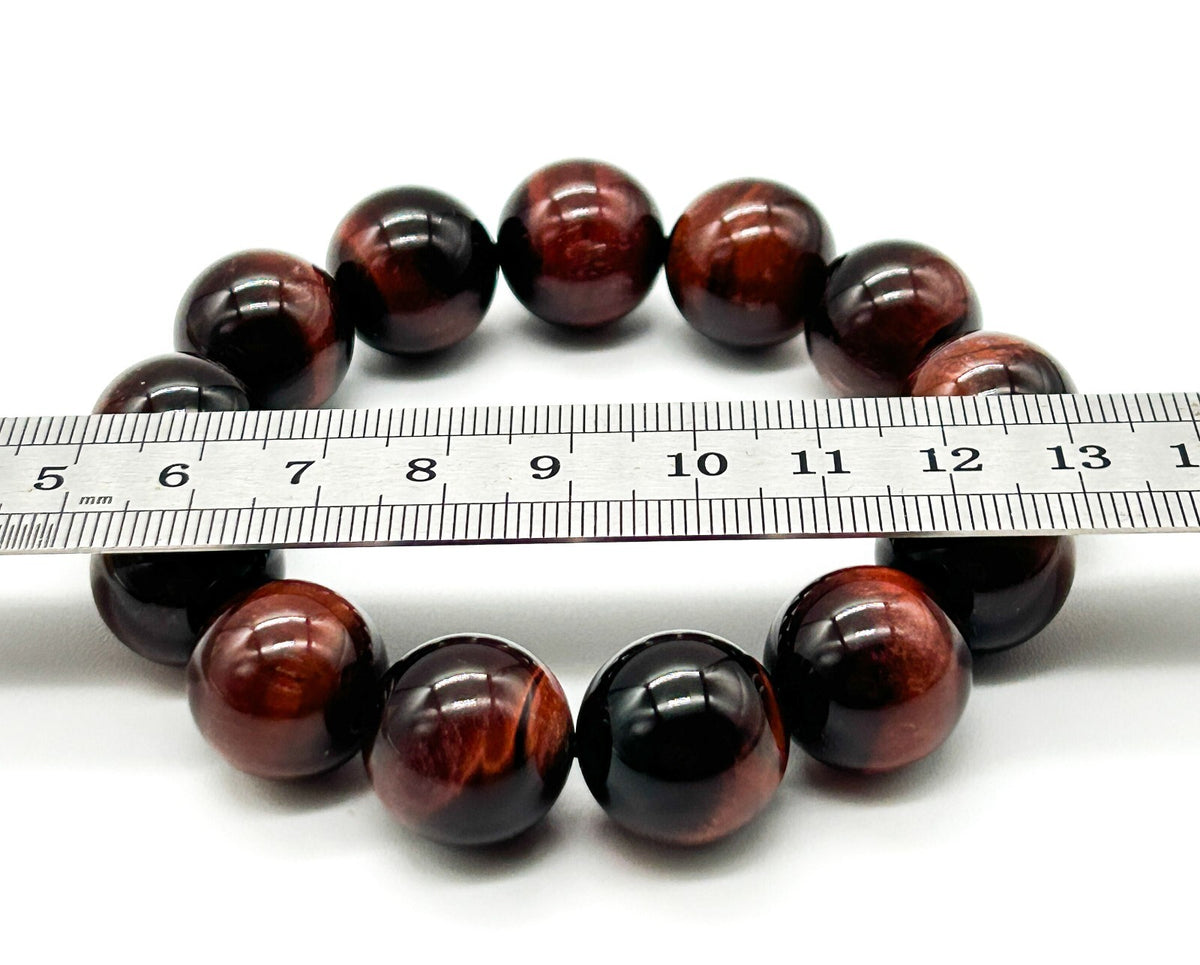 Red Tiger’s Eye Chunky Stretch Bracelet Large Round Gemstone Beads Chatoyant