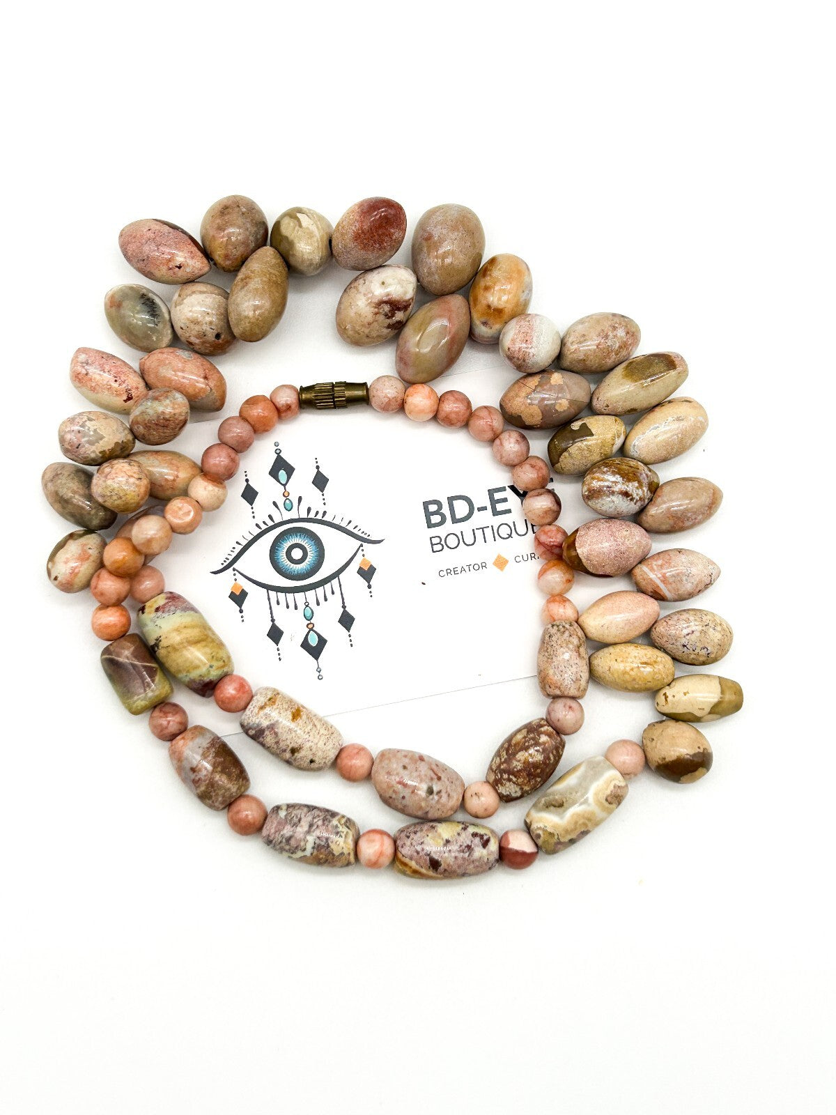 Vintage Pink Jasper Gemstone Necklace Natural Pebble Bead Statement 21.5”