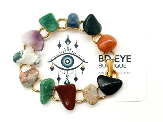 Vintage Gemstone Bracelet Agate Amethyst Aventurine Jasper Sodalite Onyx