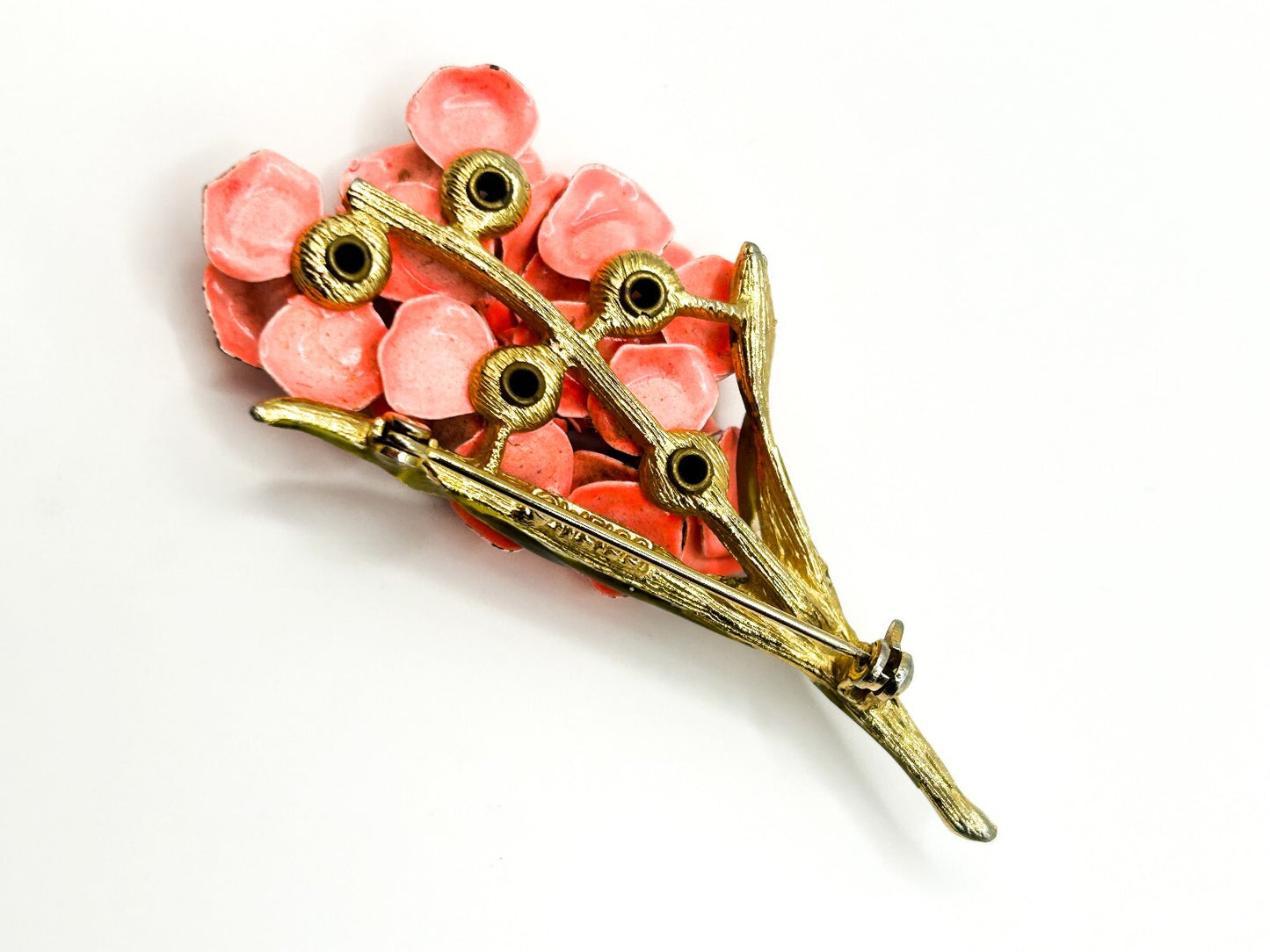 Signed Weiss Vintage Flower Brooch Pink Enamel Floral Gold Tone 7cm