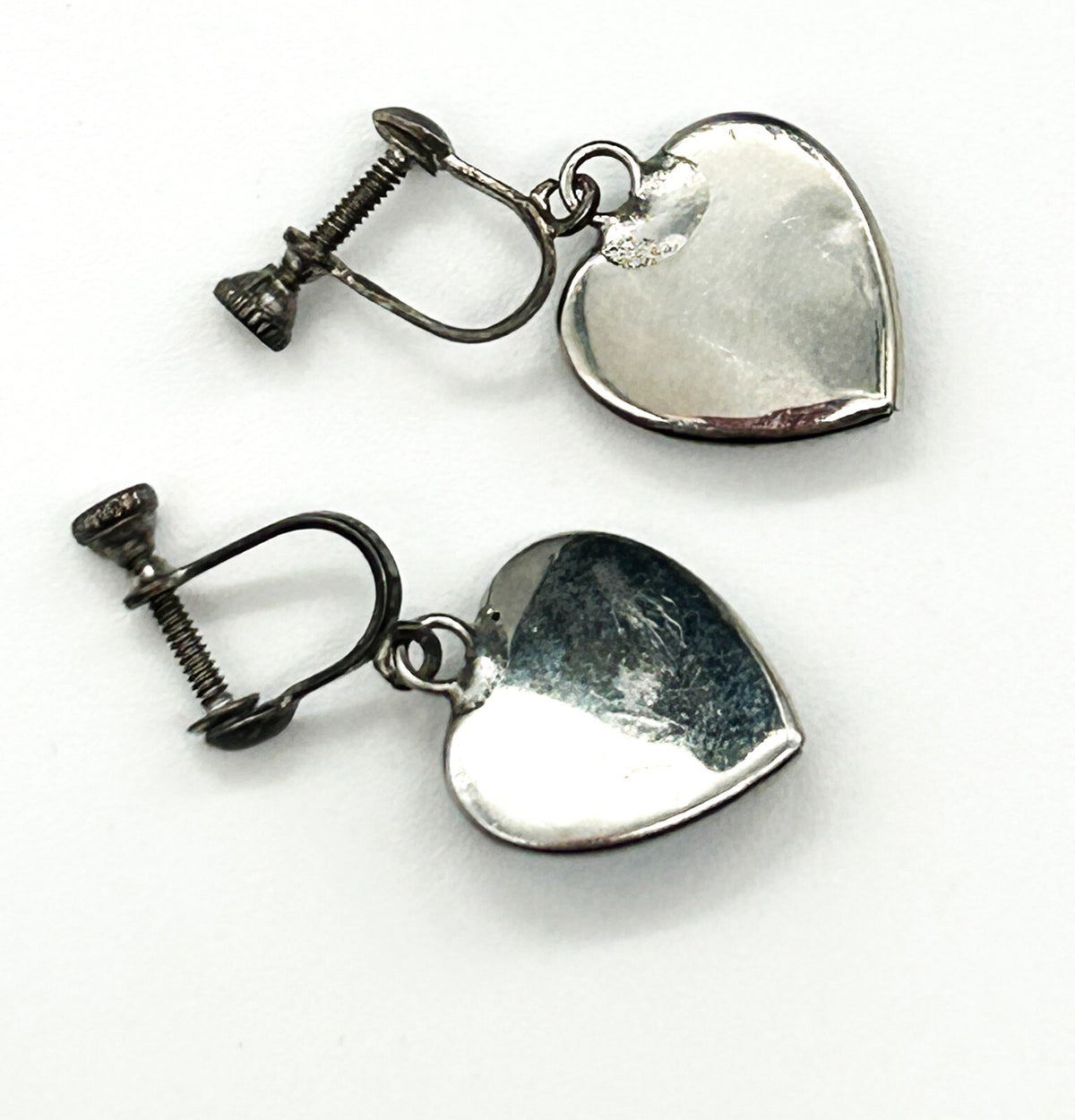 Vintage Sterling Silver Morpho Butterfly Wing Heart Screw Back Earrings Tropical